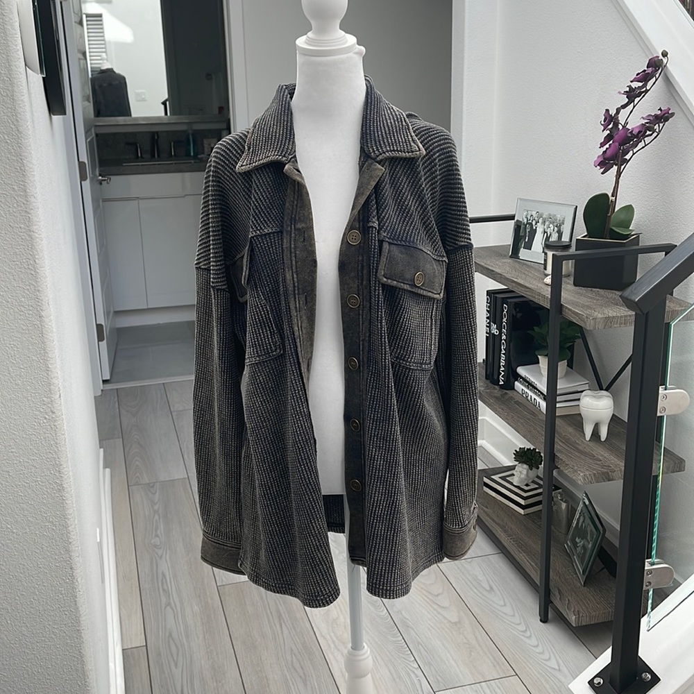 VICI Dusty Navy Button Down Shacket